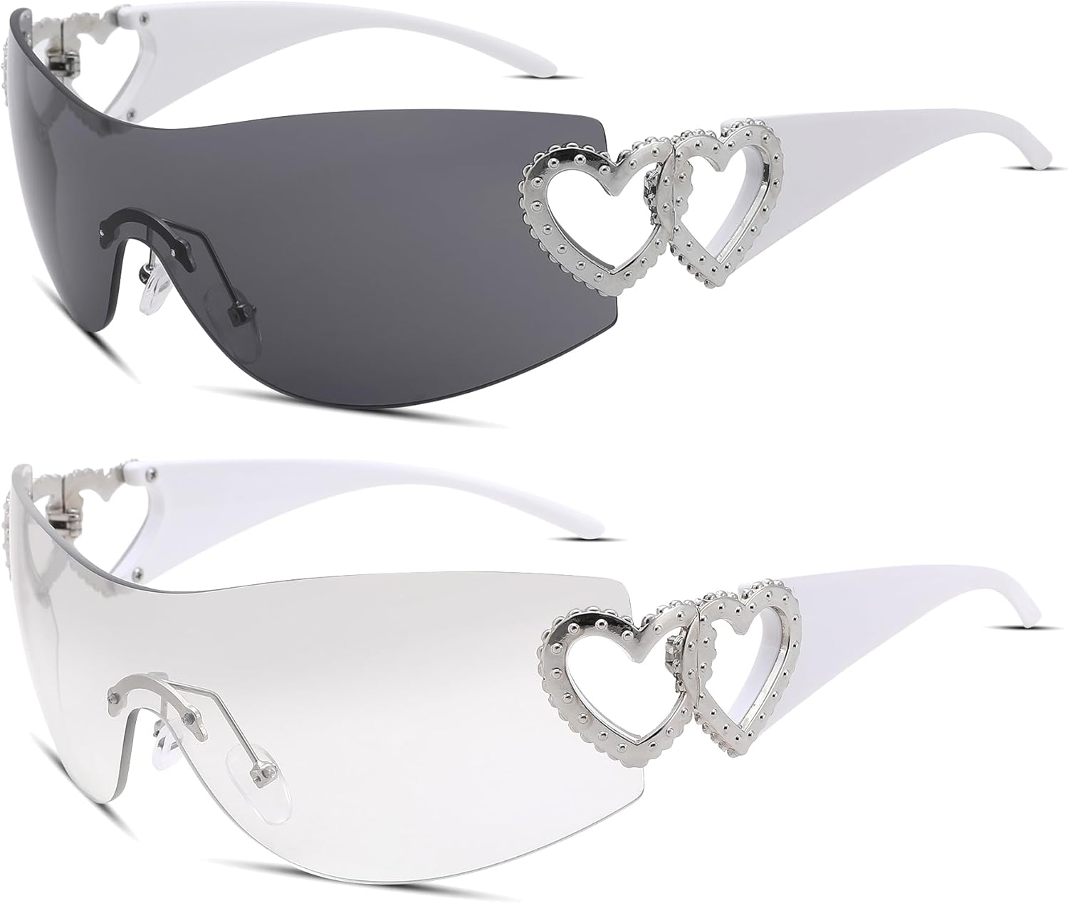 Солнцезащитные очки COASION Wrap Around Y2K без оправы для женщин и мужчин, большие, модные, в стиле 2000-х, с козырьком-щитком, C1* White/Gradient Silver + White/Gray - 2 Pack
Солнцезащитные очки COASION Wrap Around Y2K без оправы для женщин и мужчин, большие, модные, в стиле 2000-х, с козырьком-щитком, C1* White/Gradient Silver + White/Gray - 2 Pack