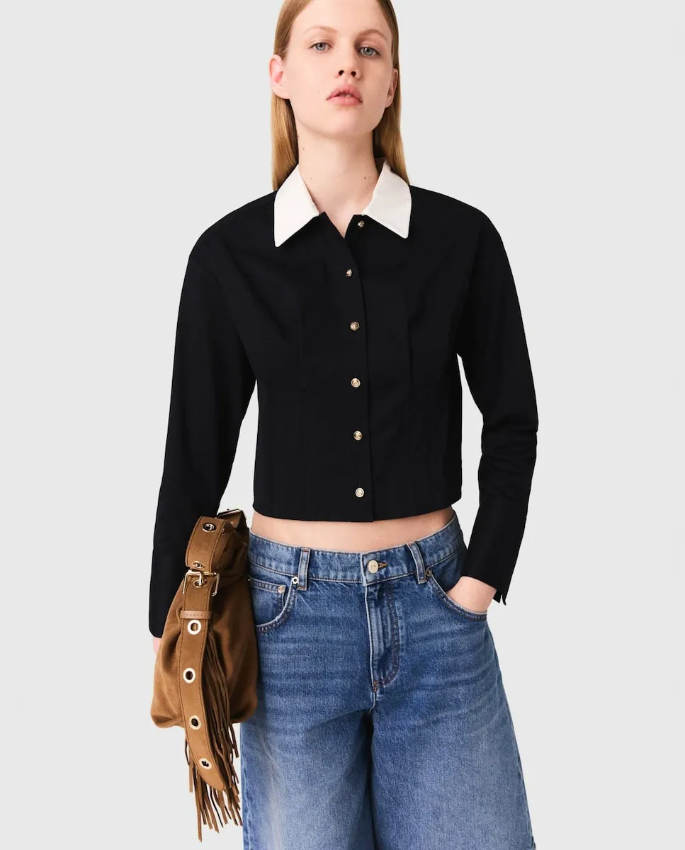 Короткая женская блузка из поплина Maje, темно-синий
Короткая женская блузка из поплина Maje, темно-синий