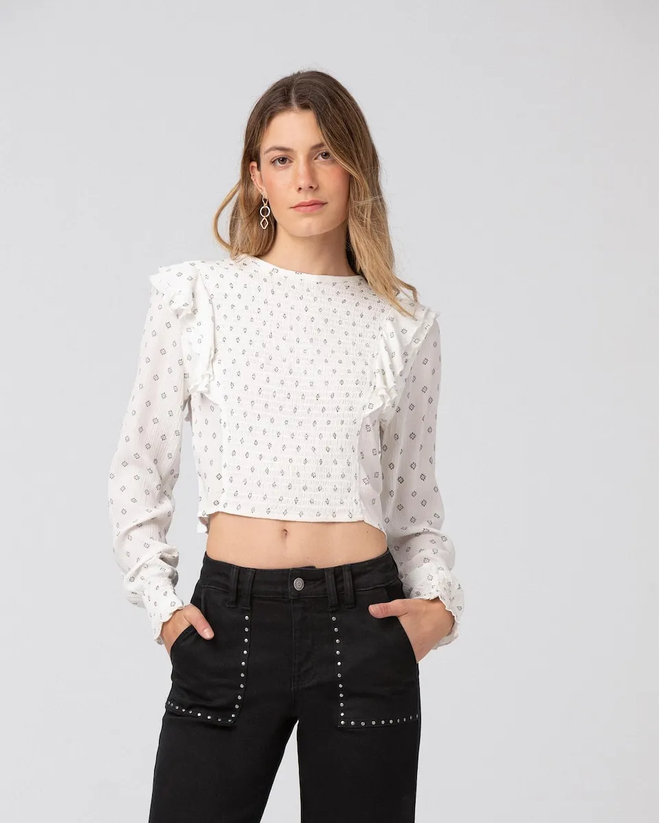 Женская блузка с длинным рукавом с принтами Noon, белый
Женская блузка с длинным рукавом с принтами Noon, белый