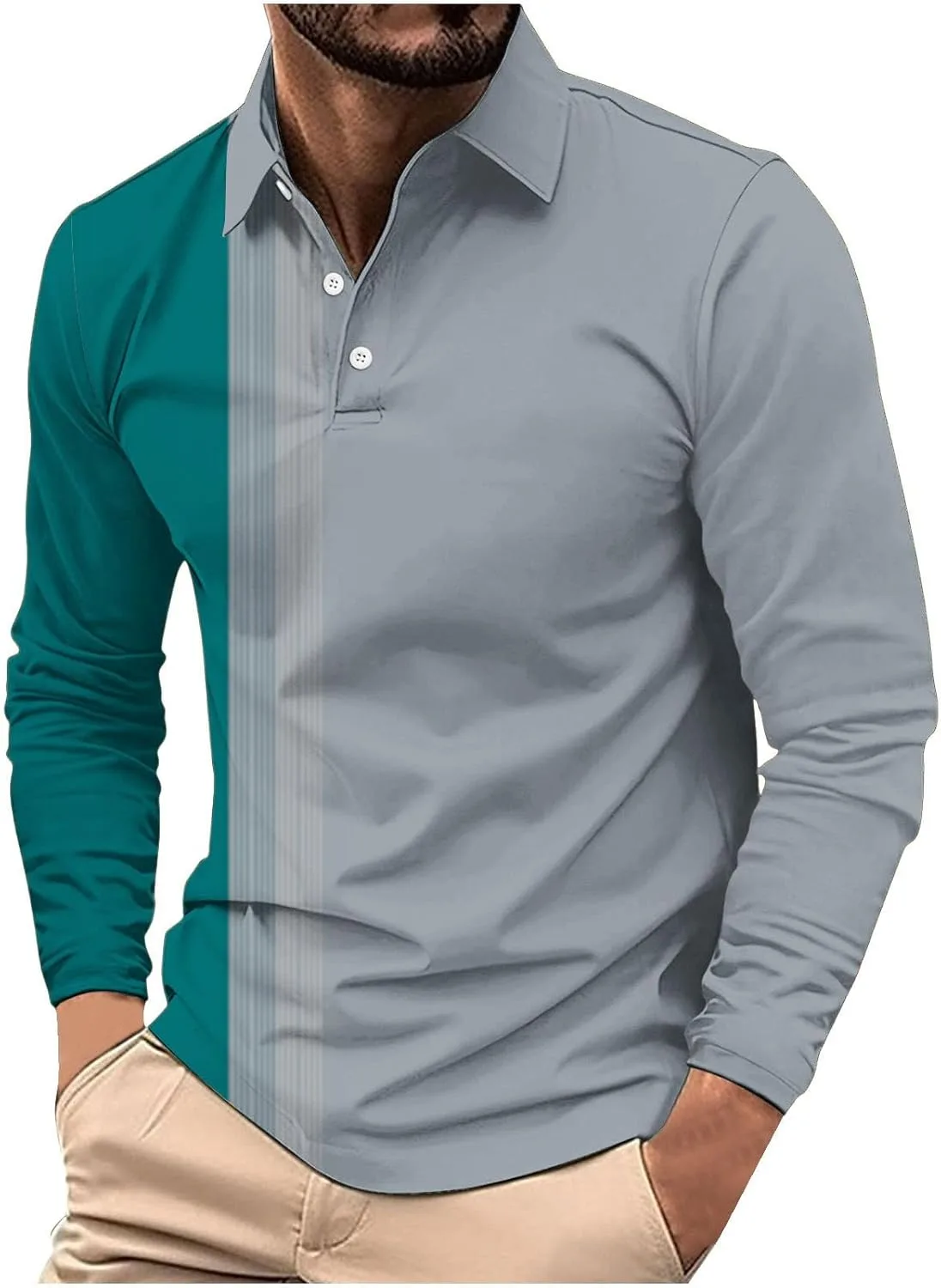 Мужская модная поло с длинным рукавом в стиле color block
Мужская модная поло с длинным рукавом в стиле color block