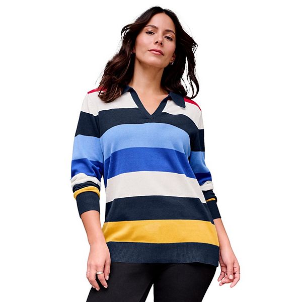 Женский поло-свитер plus size в стиле color block Avenue, Navy Stripe
Женский поло-свитер plus size в стиле color block Avenue, Navy Stripe