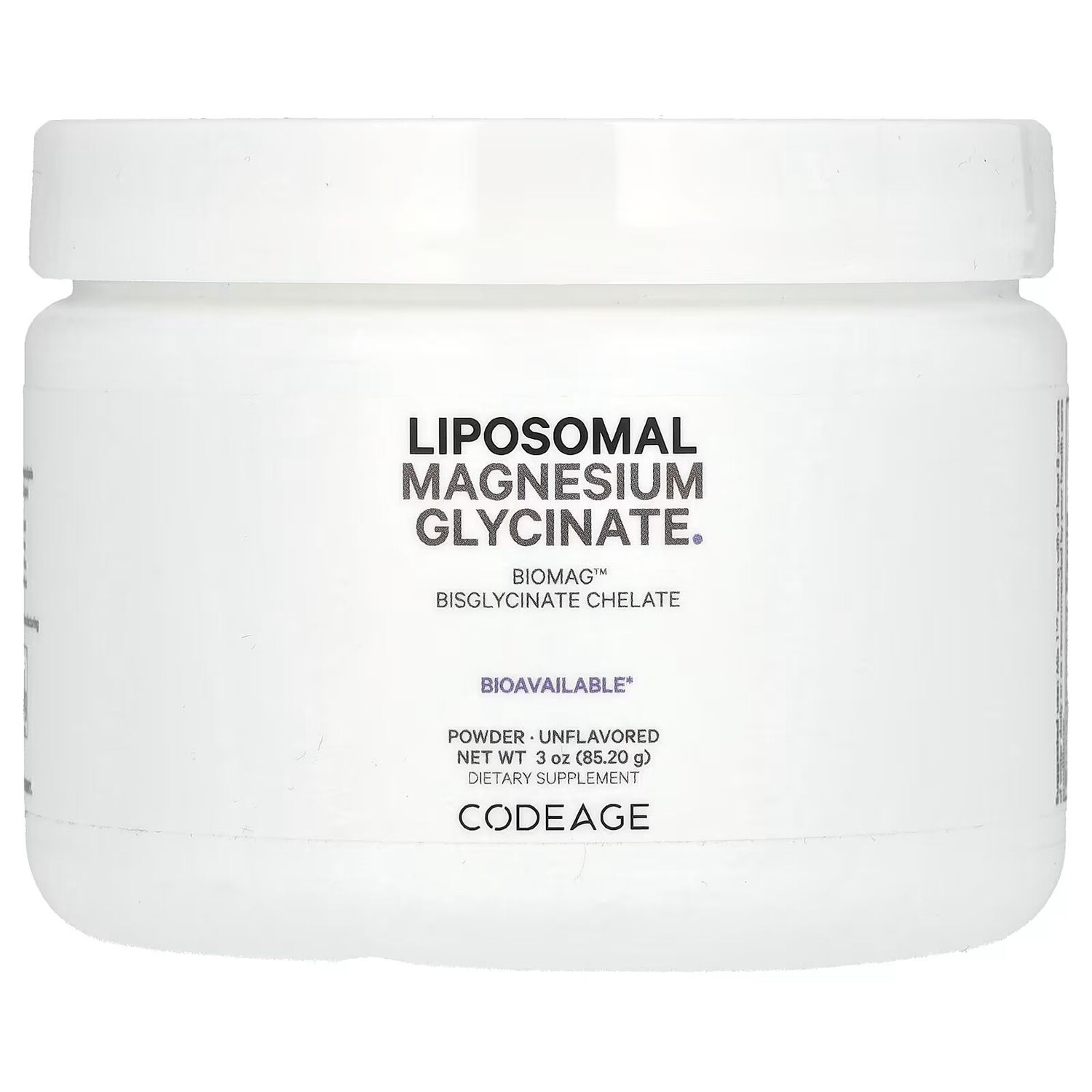 Липосомальный порошок глицината магния, без вкуса, 3 унции (85,2 г) Codeage