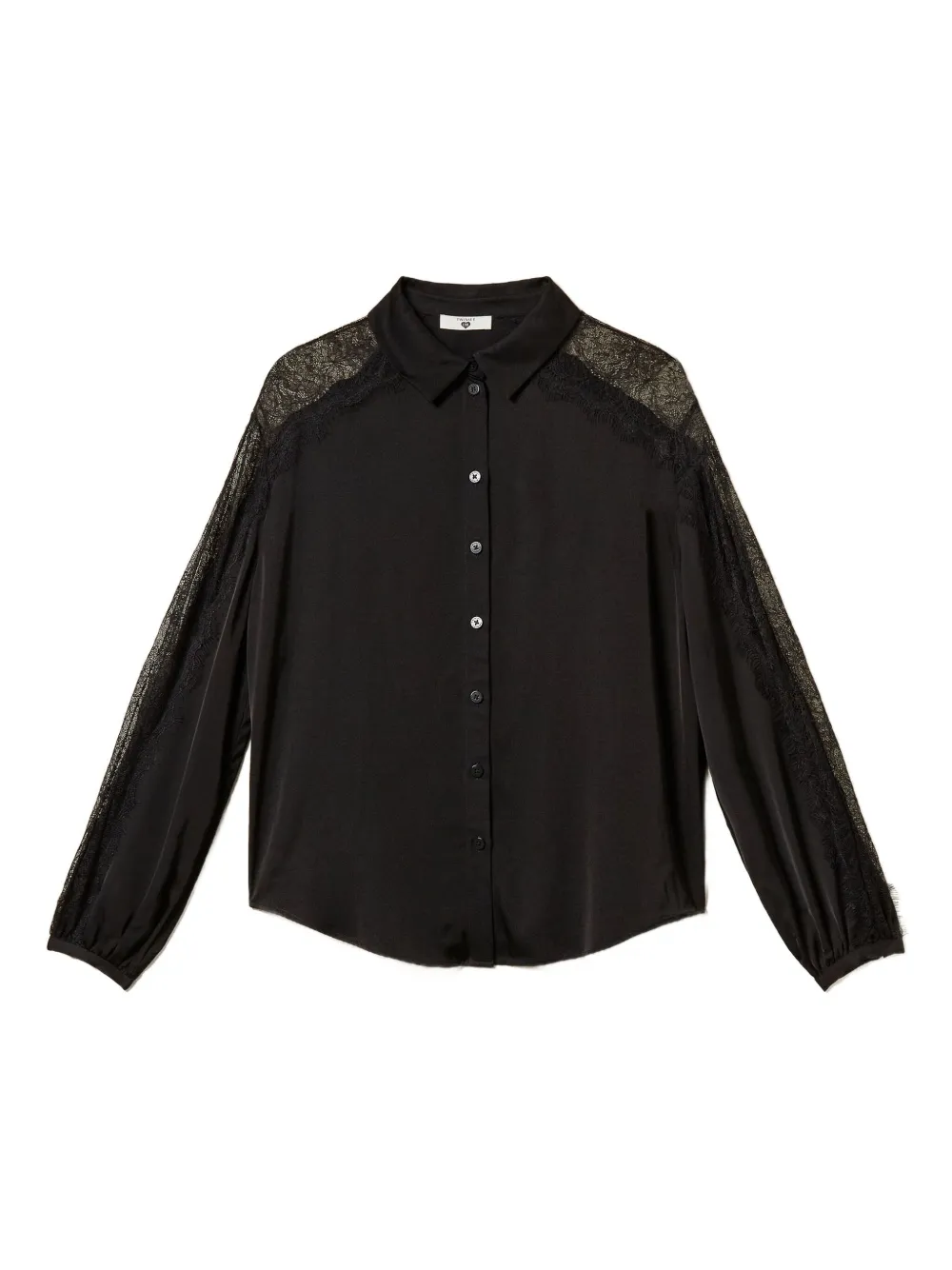 Атласная рубашка с кружевной отделкой Twinset, черный
Атласная рубашка с кружевной отделкой Twinset, черный