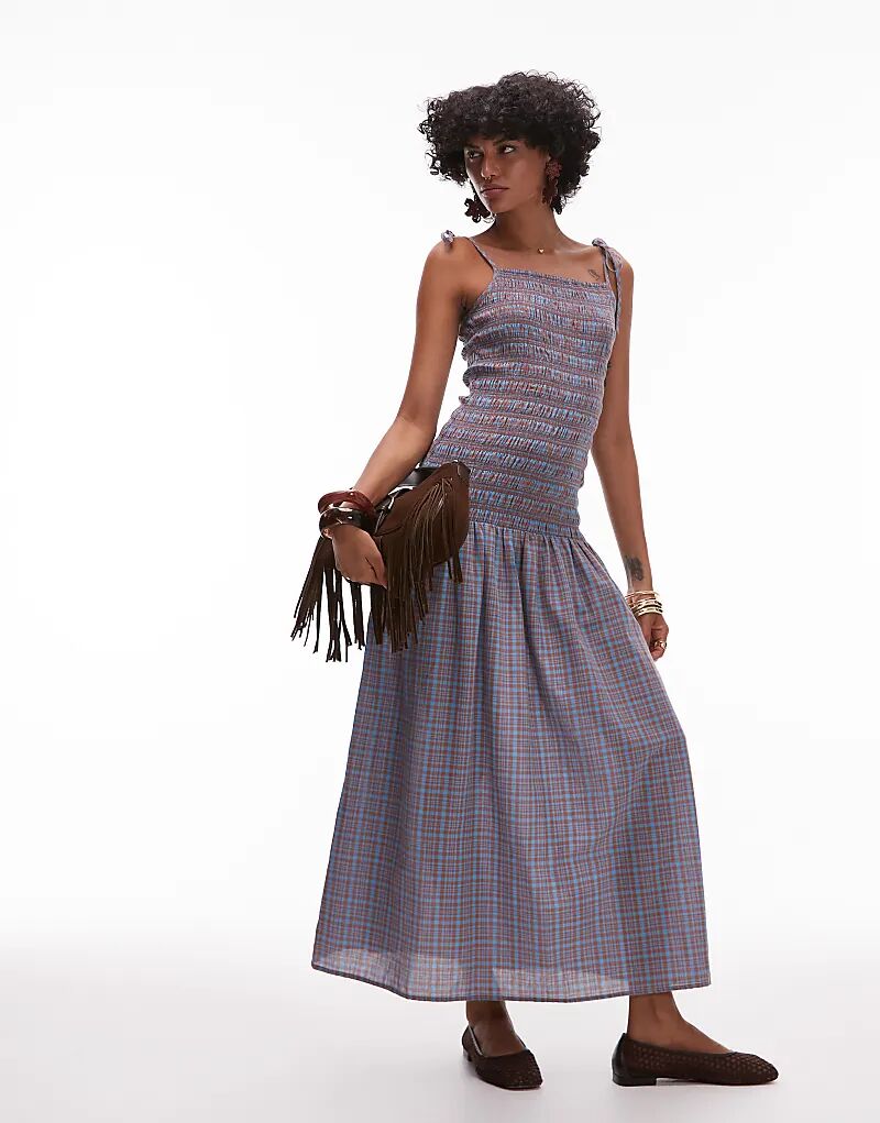 Платье миди Topshop с лифом ками и сборками в синюю клетку
Платье миди Topshop с лифом ками и сборками в синюю клетку