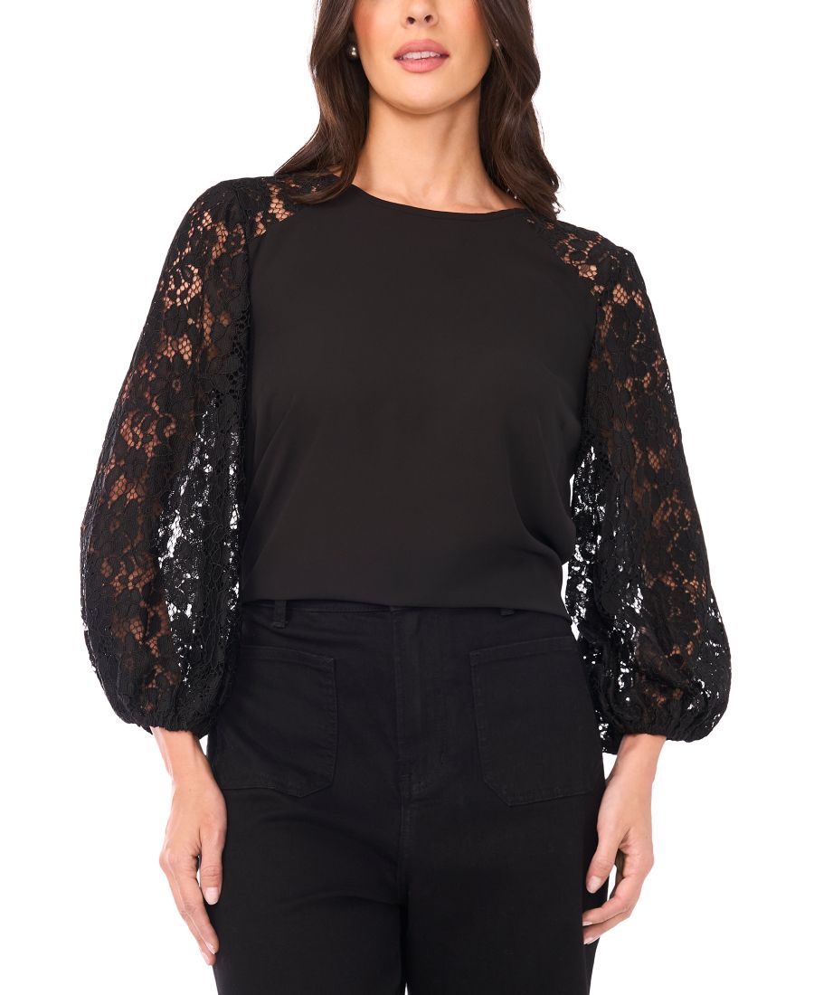 Женская блузка с круглым вырезом, кружевом и рукавами 3/4 Vince Camuto, Rich Black
Женская блузка с круглым вырезом, кружевом и рукавами 3/4 Vince Camuto, Rich Black