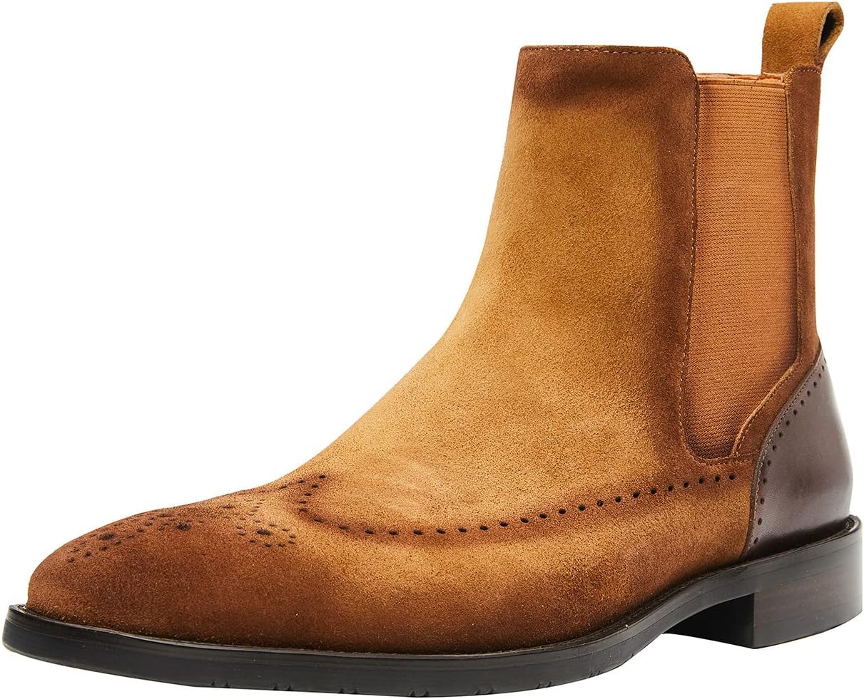 Мужские замшевые ботинки Chelsea Santimon с крыловатым носком и кожаными брогами, нескользящие формальные и повседневные ботинки для мужчин, коричневый
Мужские замшевые ботинки Chelsea Santimon с крыловатым носком и кожаными брогами, нескользящие формальные и повседневные ботинки для мужчин, коричневый