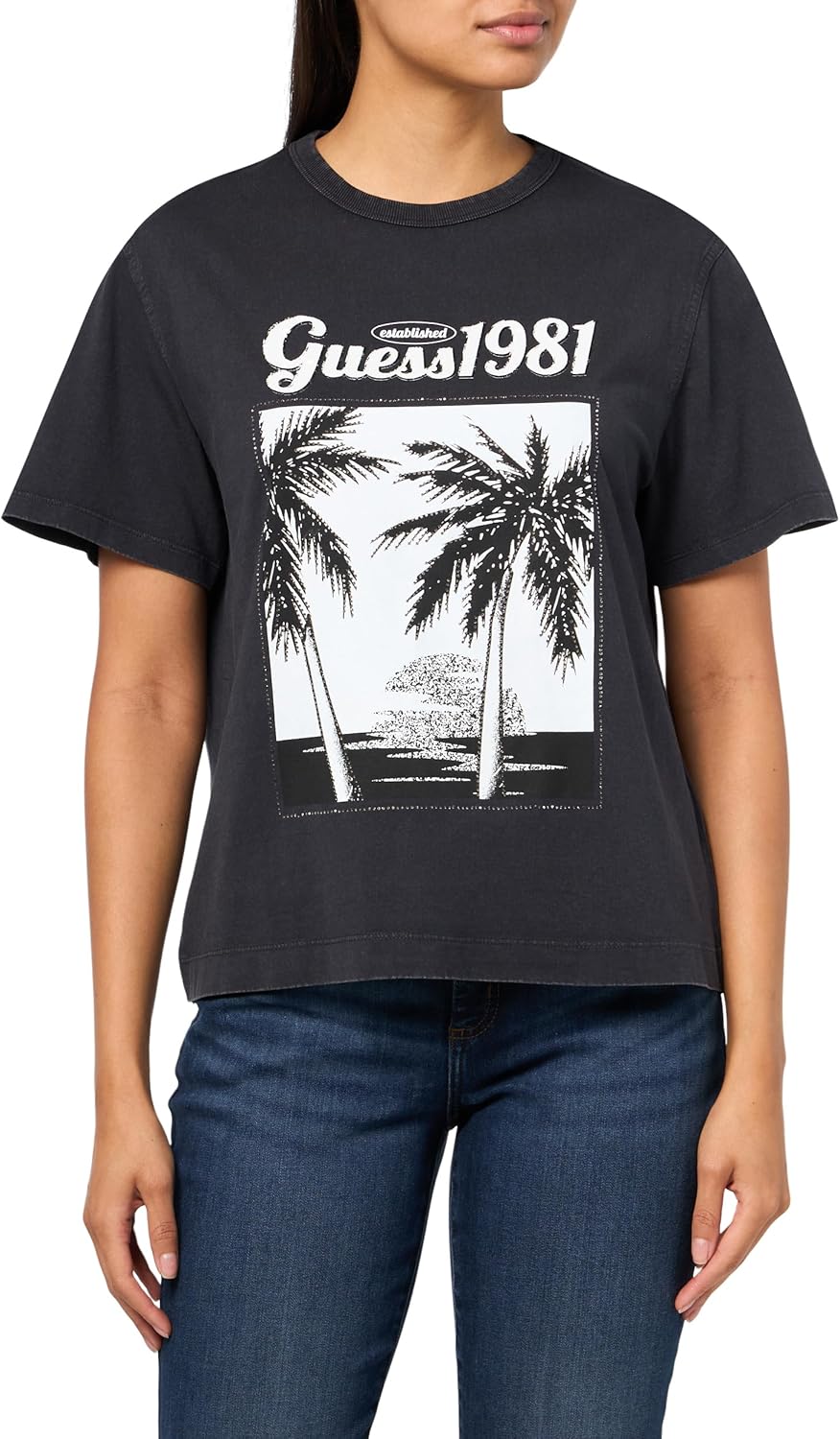 GUESS Женская футболка с коротким рукавом и принтом в виде пальм, в стиле washed, Acid Jet Black, Черный, GUESS Женская футболка с коротким рукавом и принтом в виде пальм, в стиле washed, Acid Jet Black
GUESS Женская футболка с коротким рукавом и принтом в виде пальм, в стиле washed, Acid Jet Black, Черный, GUESS Женская футболка с коротким рукавом и принтом в виде пальм, в стиле washed, Acid Jet Black
