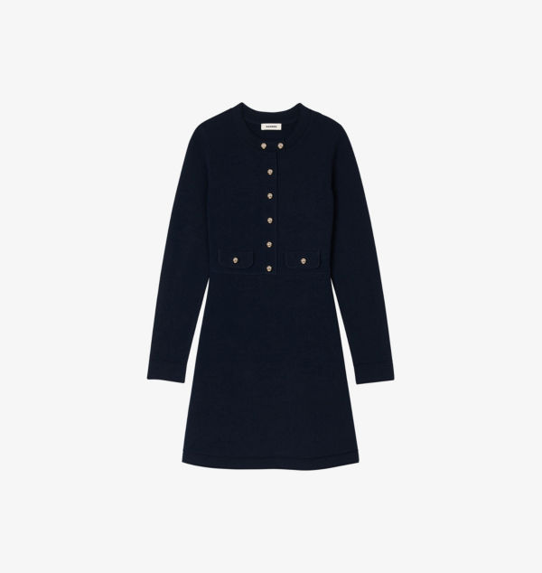 Трикотажное мини-платье с длинными рукавами и боковыми карманами Sandro, синий
Трикотажное мини-платье с длинными рукавами и боковыми карманами Sandro, синий