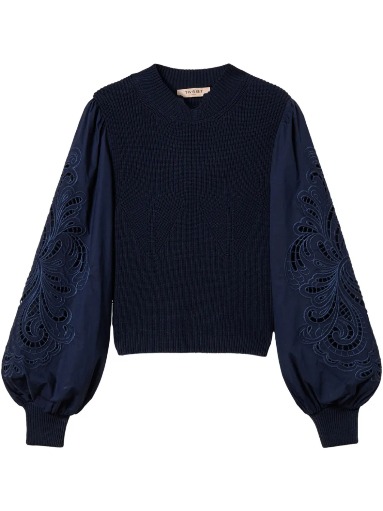 Джемпер с вышитыми рукавами TWINSET, синий 
Джемпер с вышитыми рукавами TWINSET, синий
