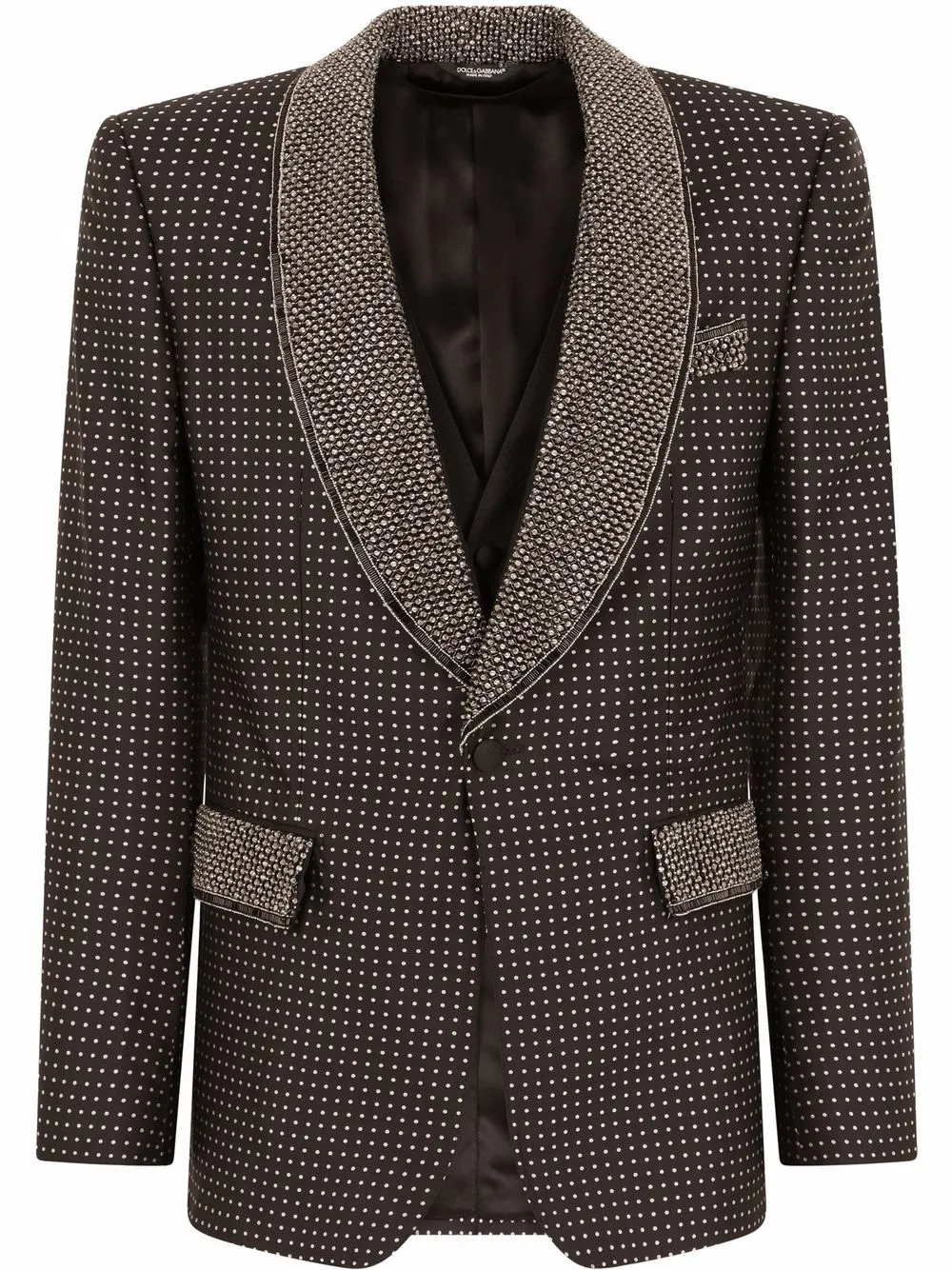 Жаккардовый костюм со стразами Dolce & Gabbana, черный
Жаккардовый костюм со стразами Dolce & Gabbana, черный