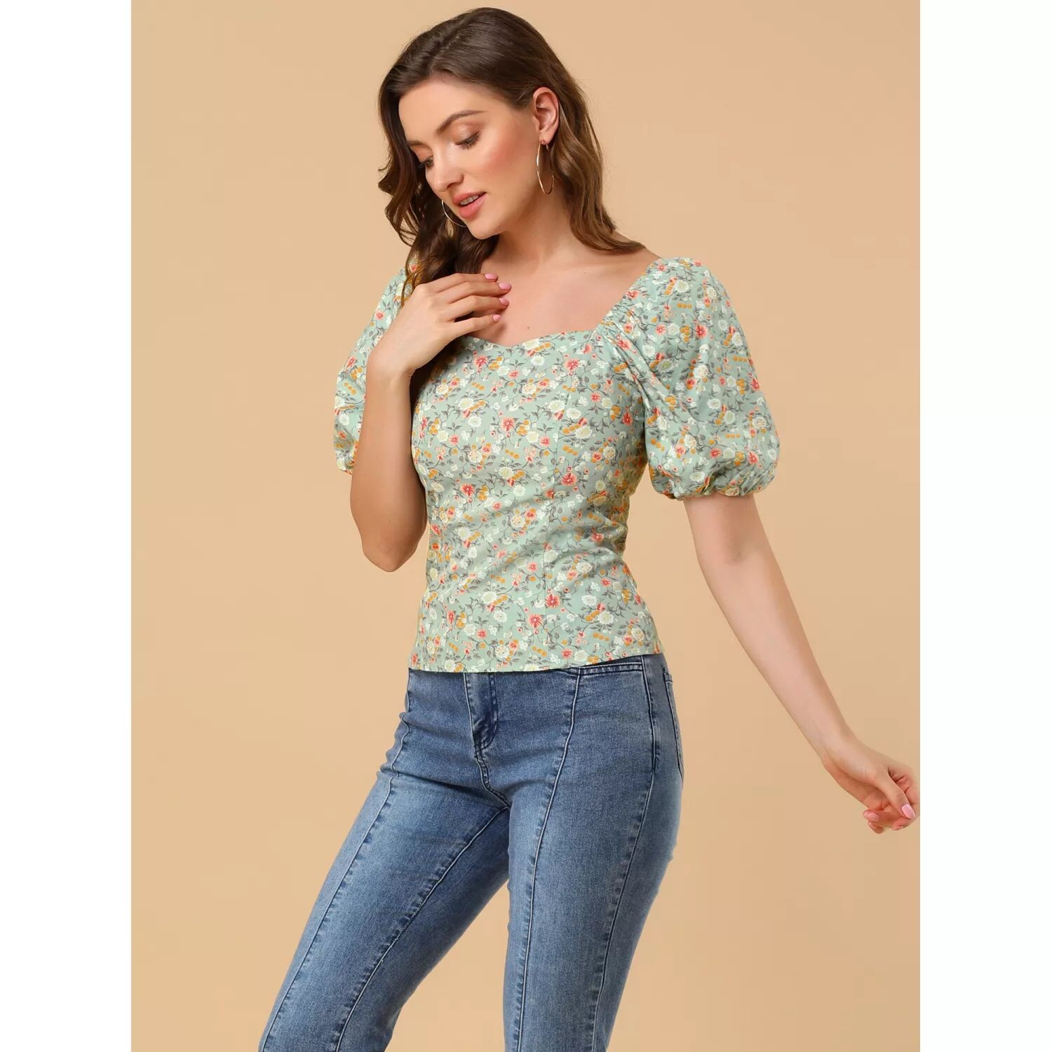 Женская крестьянская блузка с квадратным вырезом и цветочным принтом, с пышными рукавами, топ ALLEGRA K, зеленый
Женская крестьянская блузка с квадратным вырезом и цветочным принтом, с пышными рукавами, топ ALLEGRA K, зеленый