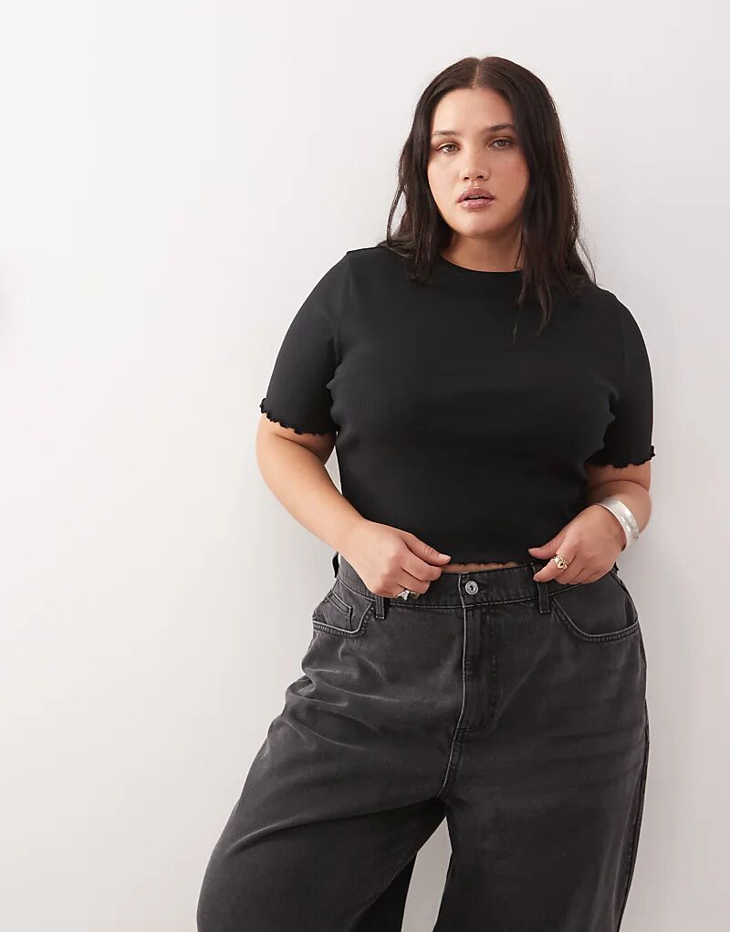 Футболка COLLUSION Plus с салатовым краем в рубчик, черная
Футболка COLLUSION Plus с салатовым краем в рубчик, черная