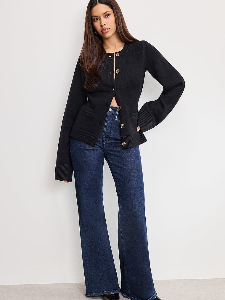 Вязаный кардиган с пуговицами спереди Good American, черный
Вязаный кардиган с пуговицами спереди Good American, черный