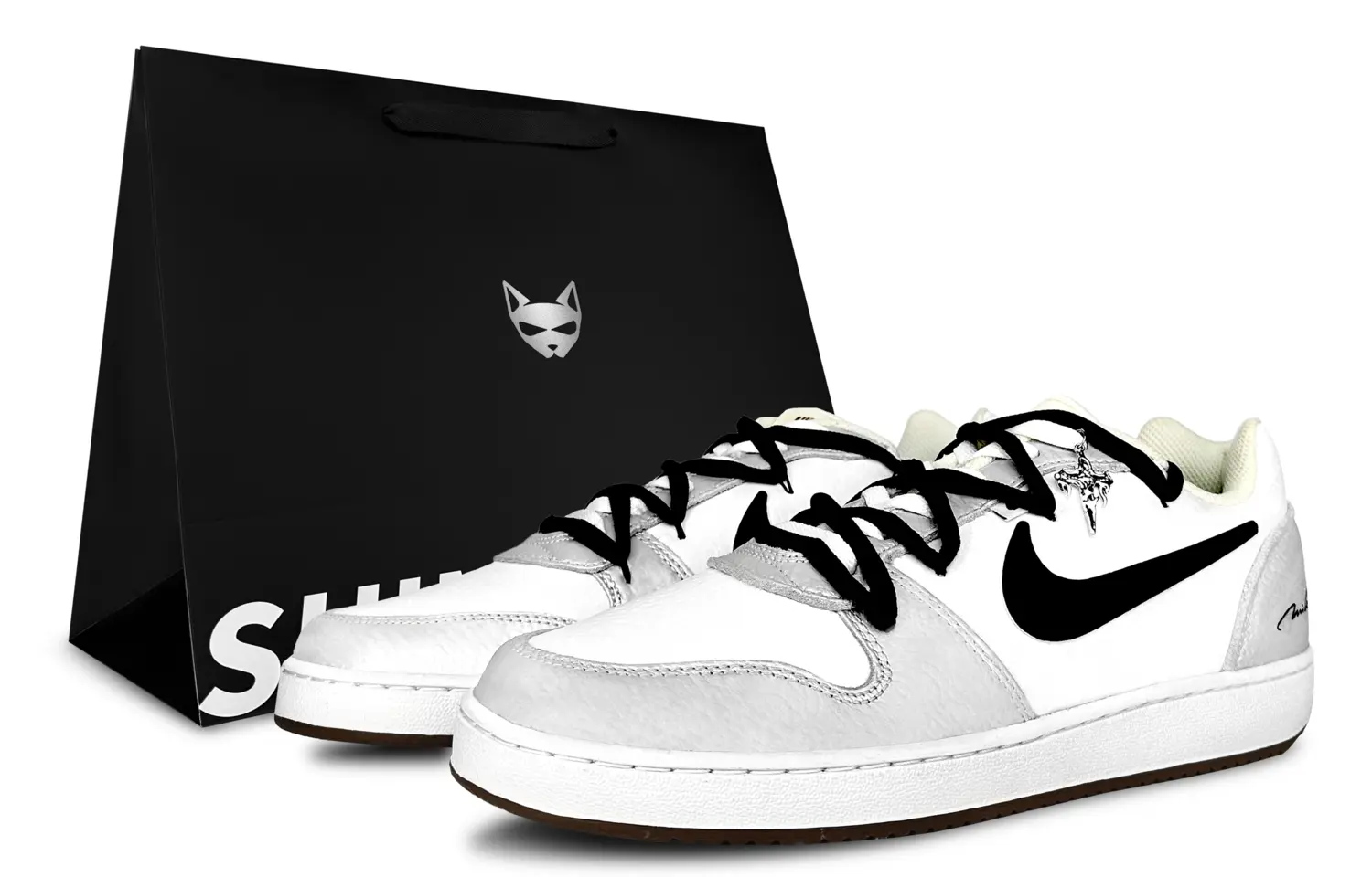 Nike Мужские низкие скейтбордические кроссовки EBERNON Holy Silver Creed, износостойкие, черного и серебристого цвета, с символикой сумки для покупок
Nike Мужские низкие скейтбордические кроссовки EBERNON Holy Silver Creed, износостойкие, черного и серебристого цвета, с символикой сумки для покупок