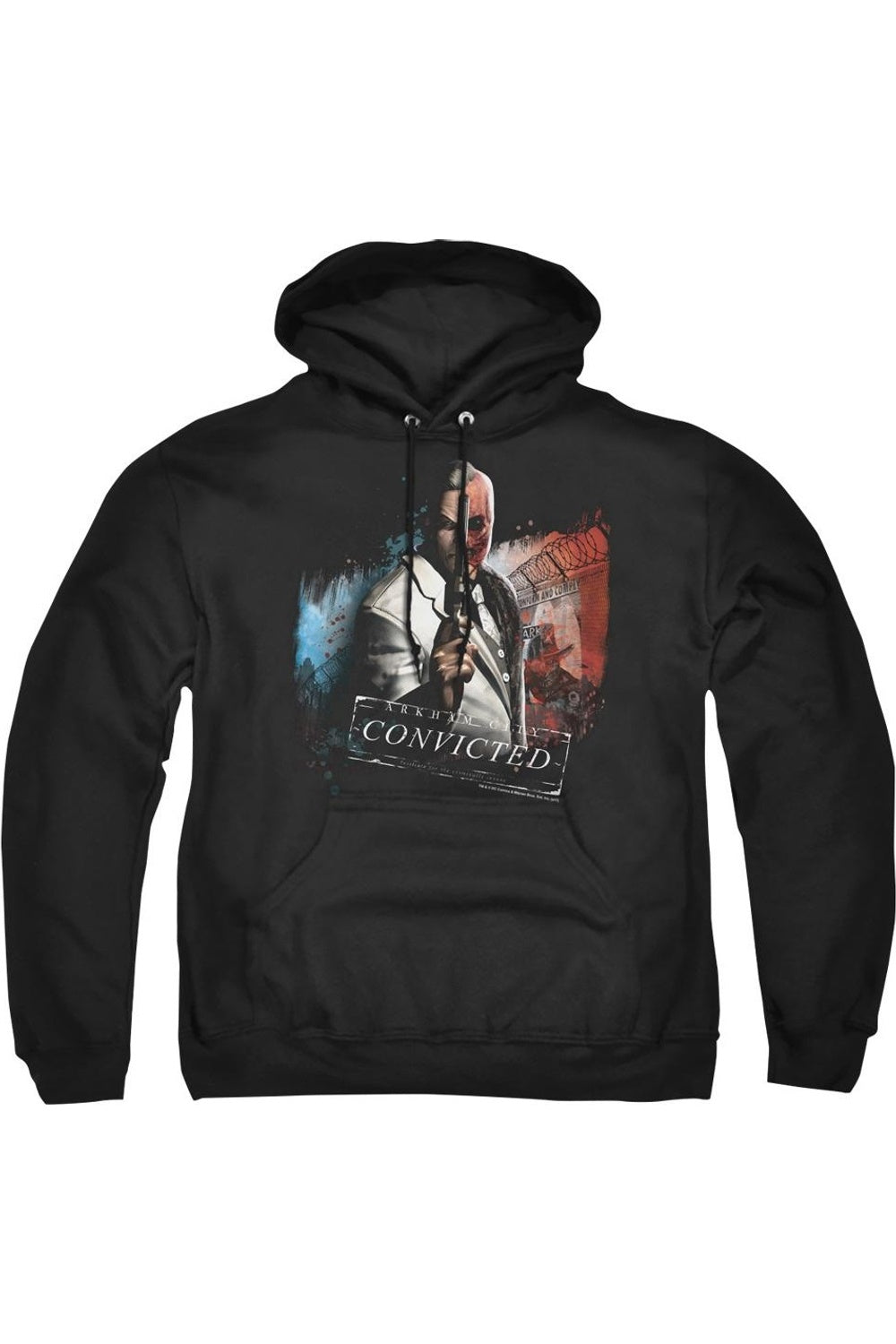 Толстовка с капюшоном Batman Arkham City Two Face для взрослых Gildan, черный 
Толстовка с капюшоном Batman Arkham City Two Face для взрослых Gildan, черный