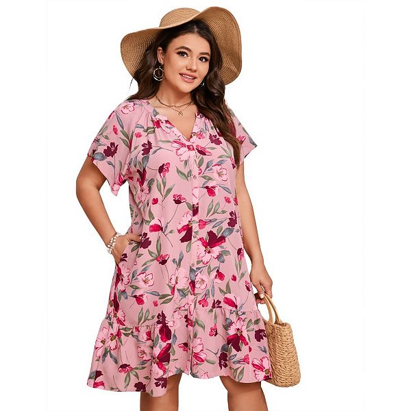 Платье мини с принтом, V-образным вырезом и карманами Plus size Boddysize, Pink
Платье мини с принтом, V-образным вырезом и карманами Plus size Boddysize, Pink