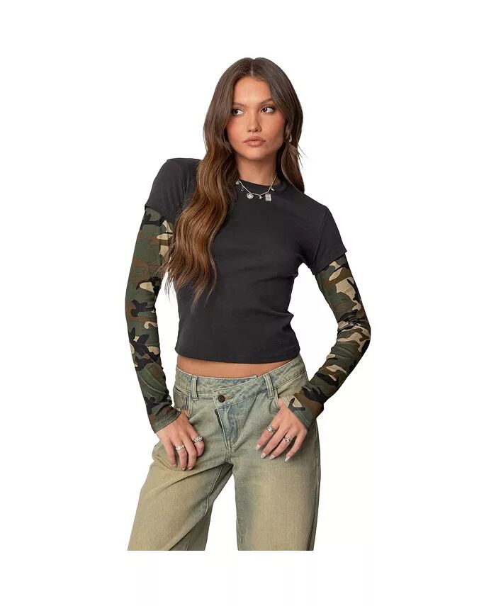 Женская камуфляжная многослойная футболка с длинным рукавом Edikted, серый
Женская камуфляжная многослойная футболка с длинным рукавом Edikted, серый