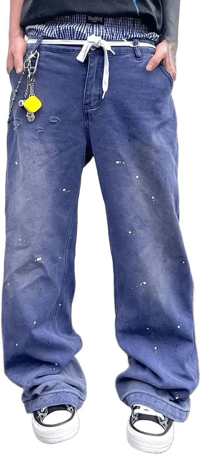 Высокие мешковатые джинсы для женщин и мужчин, винтажные синие широкие брюки с потертостями и брызгами краски FEUSEUZ
Высокие мешковатые джинсы для женщин и мужчин, винтажные синие широкие брюки с потертостями и брызгами краски FEUSEUZ