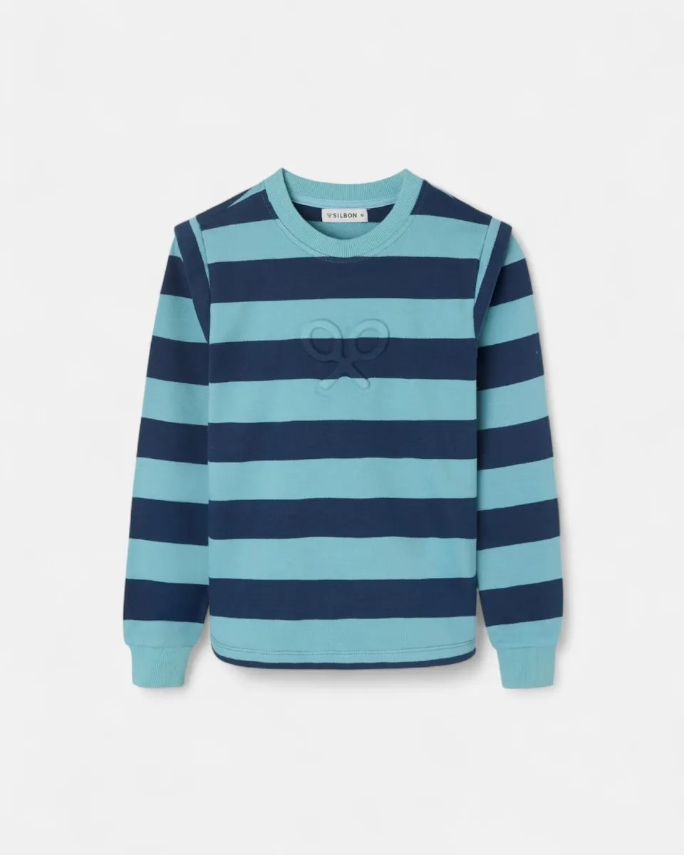 Детская толстовка для девочки с плечевыми вставками и синими полосками Silbon
Детская толстовка для девочки с плечевыми вставками и синими полосками Silbon