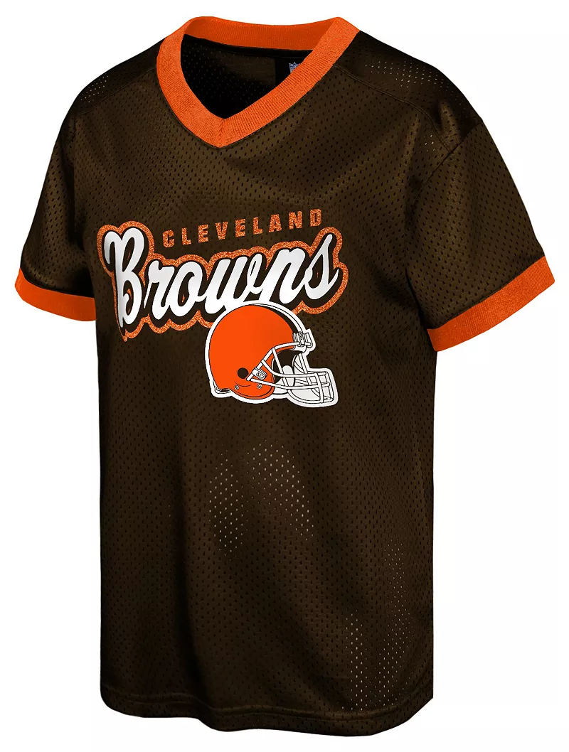 Одежда команды НФЛ, модная коричневая футболка Cleveland Browns в сетку для девочек-юниоров NFL Team Apparel
Одежда команды НФЛ, модная коричневая футболка Cleveland Browns в сетку для девочек-юниоров NFL Team Apparel