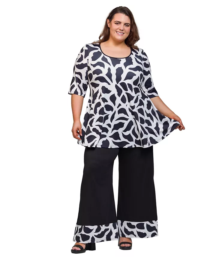 Комплект из топа и брюк больших размеров с принтом 24seven Comfort Apparel, черный 
Комплект из топа и брюк больших размеров с принтом 24seven Comfort Apparel, черный