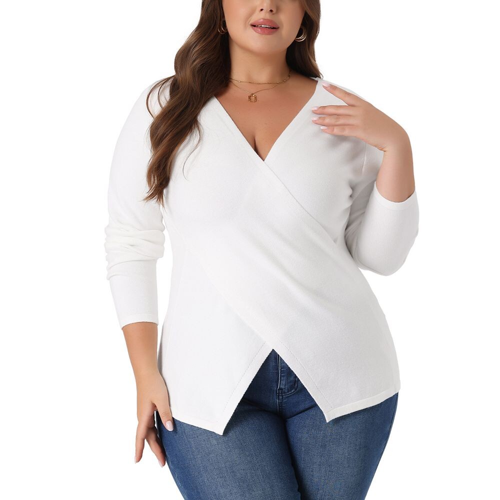Женские трикотажные пуловеры больших размеров с глубоким V-образным вырезом и запахом, пышные свитера Agnes Orinda, белый
Женские трикотажные пуловеры больших размеров с глубоким V-образным вырезом и запахом, пышные свитера Agnes Orinda, белый