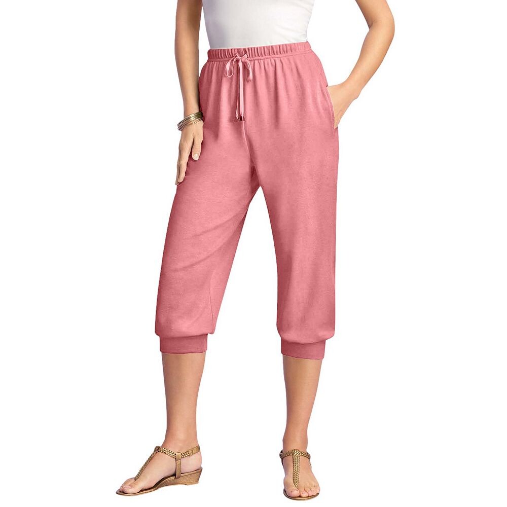 Женские капри из мягкой вязки Roaman больших размеров с завязками Roaman's, цвет Desert Rose 
Женские капри из мягкой вязки Roaman больших размеров с завязками Roaman's, цвет Desert Rose