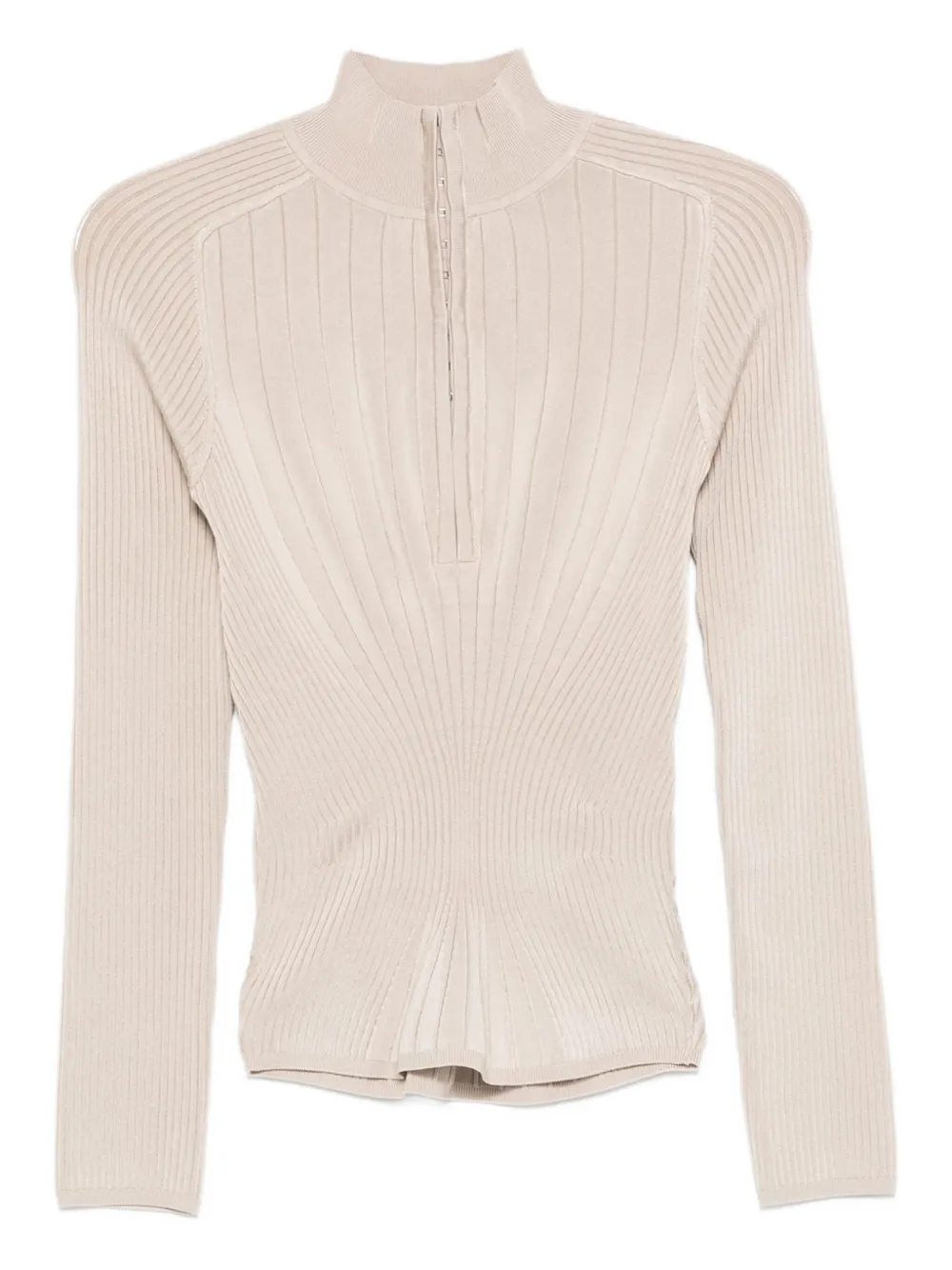 Ребристый топ-поло с застежкой-молнией спереди Mugler, нейтральный
Ребристый топ-поло с застежкой-молнией спереди Mugler, нейтральный