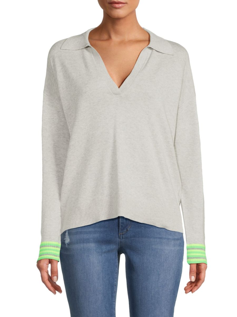 Свитер с полосатыми манжетами и воротником-стойкой Lisa Todd, светло-серый 
Свитер с полосатыми манжетами и воротником-стойкой Lisa Todd, светло-серый