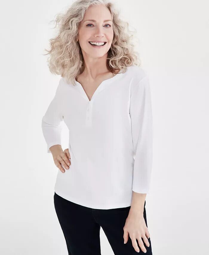 Женская хлопковая футболка Henley с рукавом 3/4 Style & Co, белый
Женская хлопковая футболка Henley с рукавом 3/4 Style & Co, белый