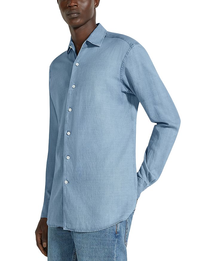 Светло-голубая джимовая рубашка из отбеленного хлопка и льна ZEGNA, синий
Светло-голубая джимовая рубашка из отбеленного хлопка и льна ZEGNA, синий