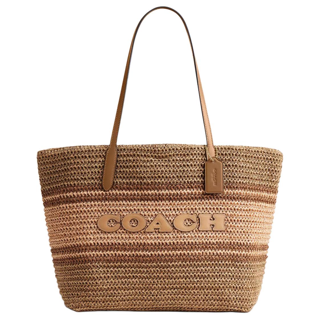 COACH Городская соломенная сумка с гладкой кожей
COACH Городская соломенная сумка с гладкой кожей