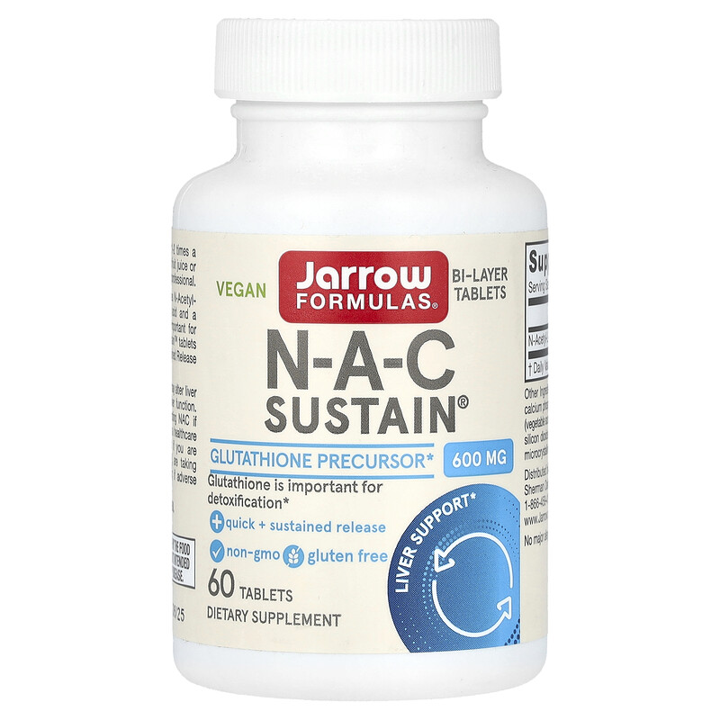 Jarrow Formulas, Vegan NAC Sustain, 600 мг, 60 таблеток
Jarrow Formulas, Vegan NAC Sustain, 600 мг, 60 таблеток