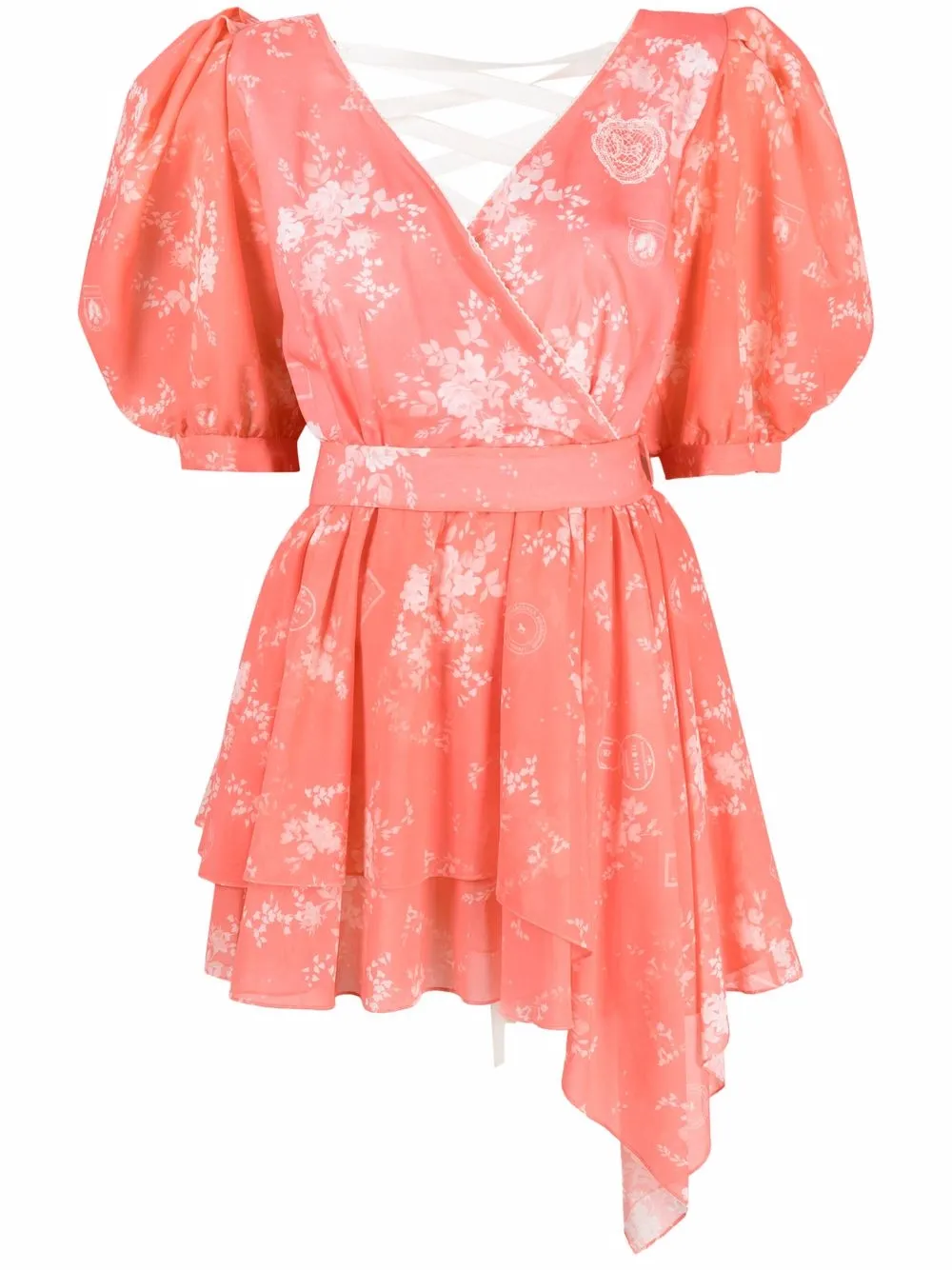 Платье мини со сборками и цветочным принтом Ulyana Sergeenko, красный 
Платье мини со сборками и цветочным принтом Ulyana Sergeenko, красный