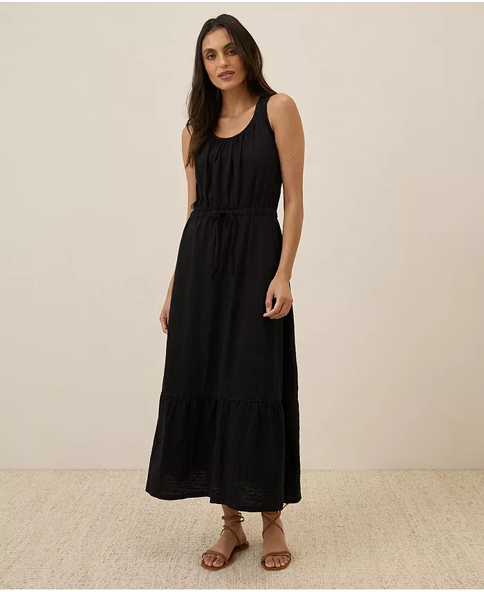 Женское свободное платье-макси из органического хлопка с лифом Slub Pact, черный 
Женское свободное платье-макси из органического хлопка с лифом Slub Pact, черный