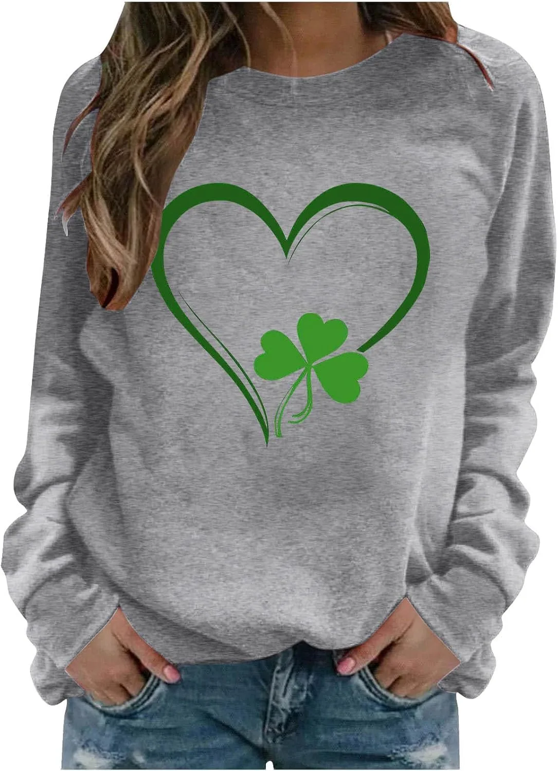 Свитшот для женщин с принтом в виде сердца на День Святого Патрика, длинный рукав, круглый вырез
Свитшот для женщин с принтом в виде сердца на День Святого Патрика, длинный рукав, круглый вырез