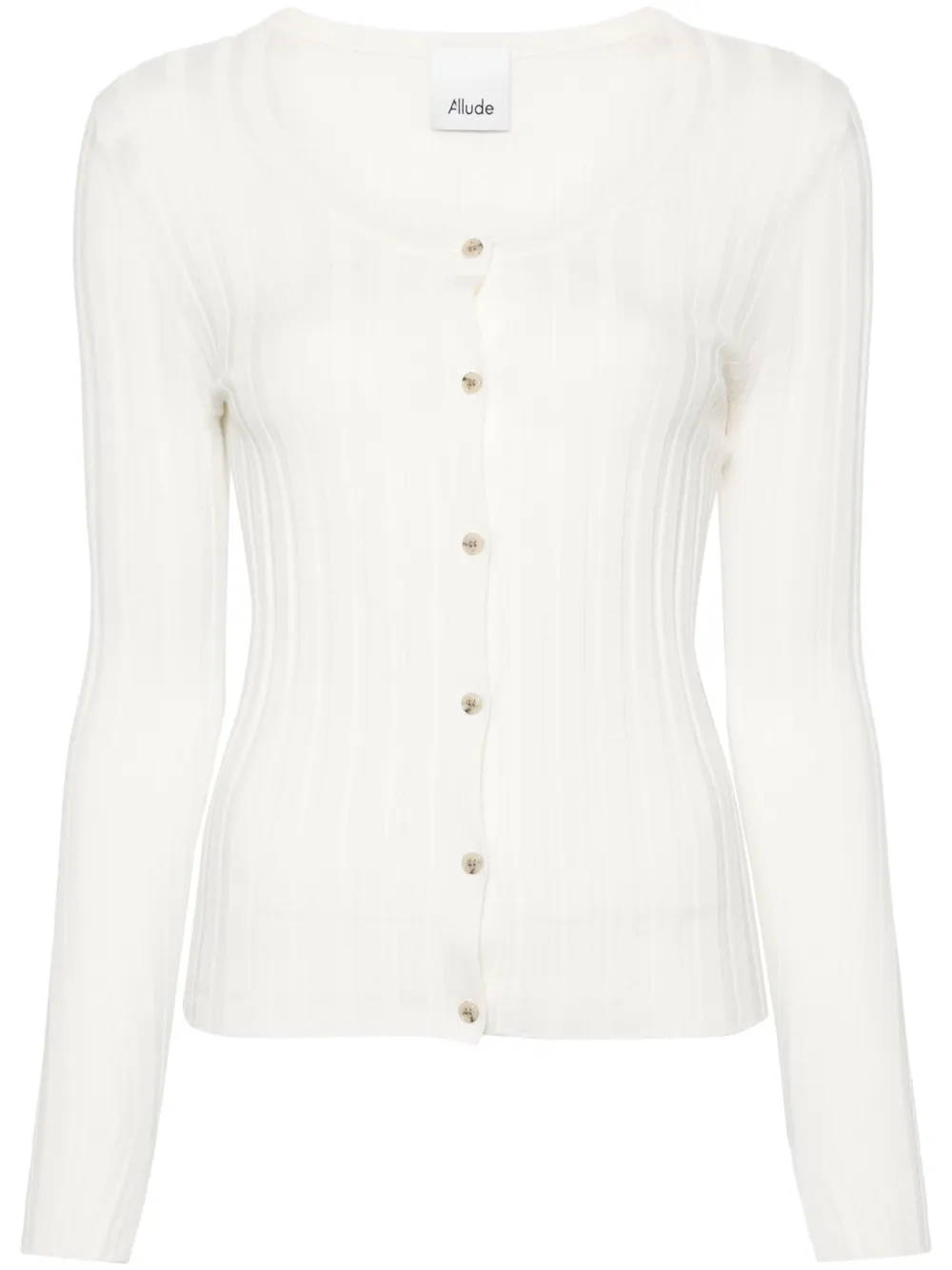 Кардиган из вирджинской шерсти в рубчик ALLUDE, нейтральный
Кардиган из вирджинской шерсти в рубчик ALLUDE, нейтральный