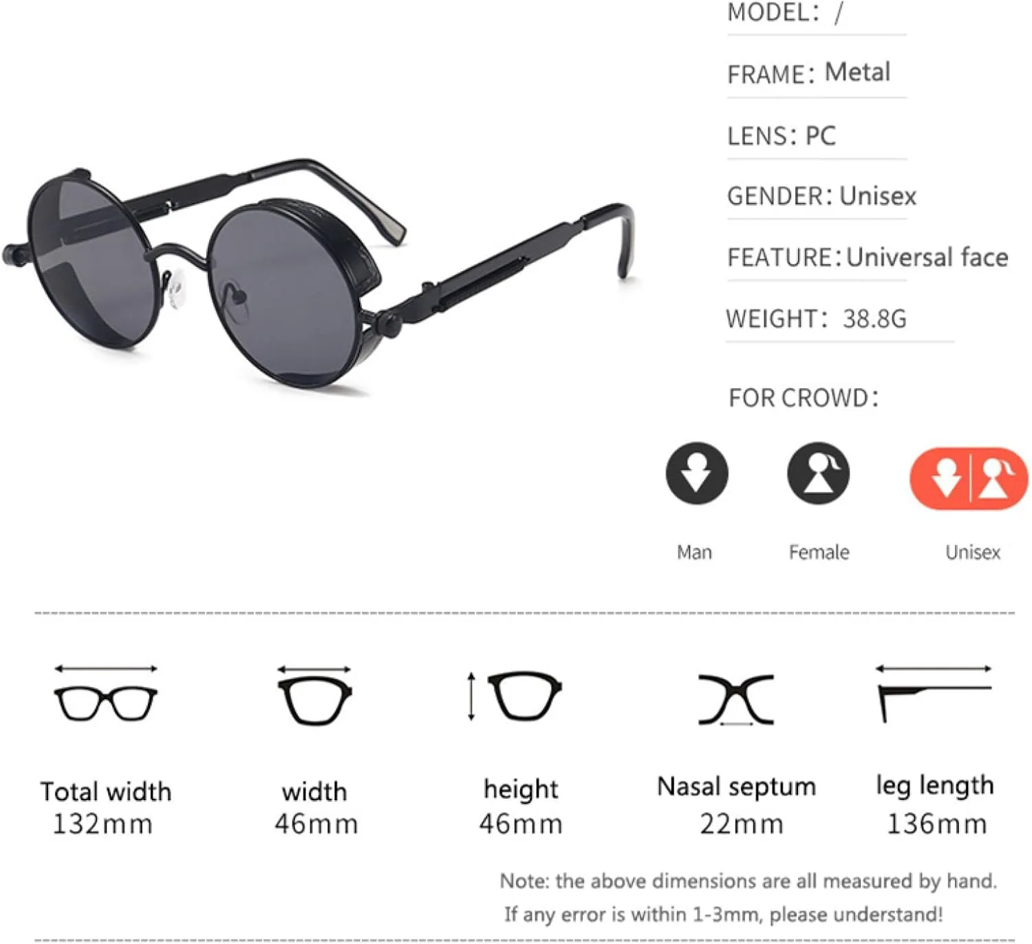 Солнцезащитные очки с защитой от УФ-излучения UV400 | Круглые металлические | Для женщин и мужчин | Для занятий спортом на открытом воздухе и вождения DSVIGF, C23
Солнцезащитные очки с защитой от УФ-излучения UV400 | Круглые металлические | Для женщин и мужчин | Для занятий спортом на открытом воздухе и вождения DSVIGF, C23