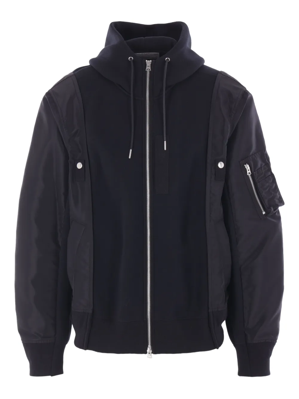 Толстовка с капюшоном на молнии с панелями SACAI, черный
Толстовка с капюшоном на молнии с панелями SACAI, черный