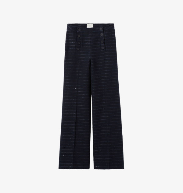 Широкие брюки средней посадки из хлопковой смеси с пайетками в полоску Claudie Pierlot, синий
Широкие брюки средней посадки из хлопковой смеси с пайетками в полоску Claudie Pierlot, синий