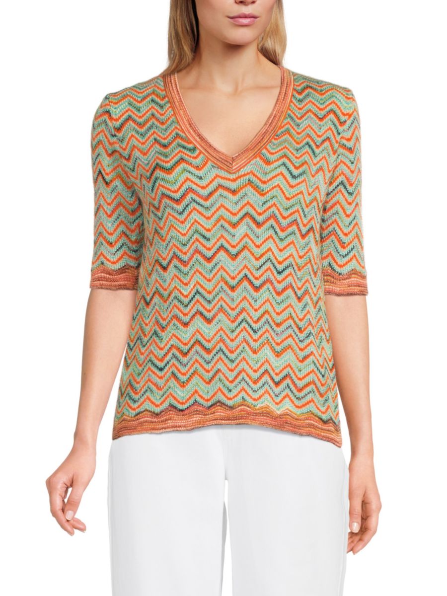 Свитер с шевронным узором из мохеровой смеси M Missoni, цвет Orange Multi 
Свитер с шевронным узором из мохеровой смеси M Missoni, цвет Orange Multi