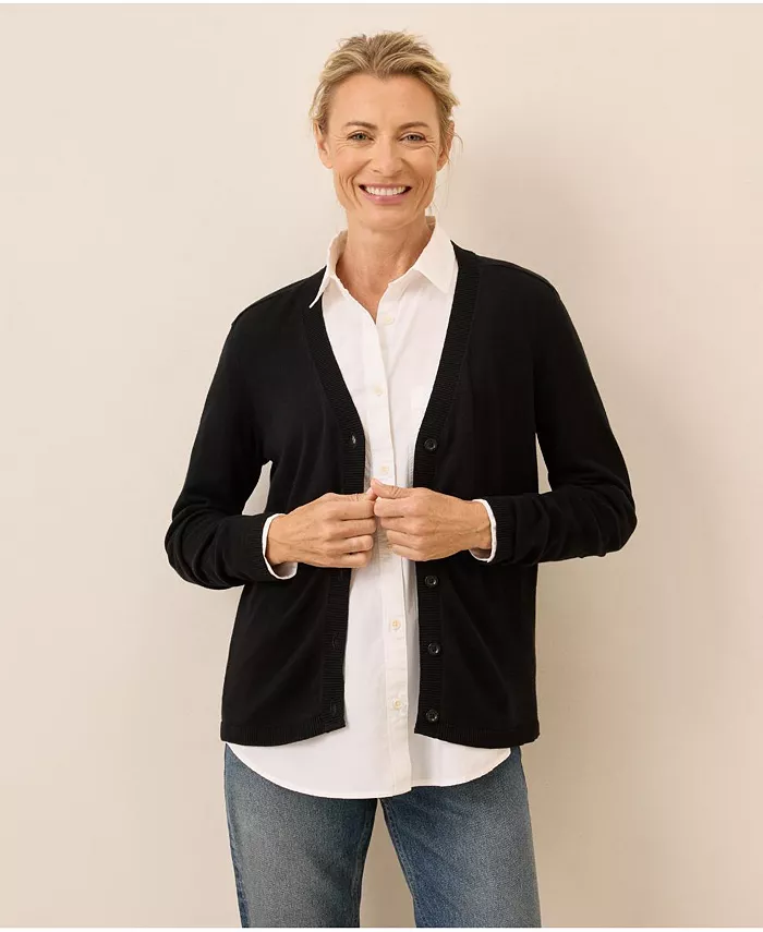 Женский классический кардиган тонкой вязки из органического хлопка с V-образным вырезом Pact, черный
Женский классический кардиган тонкой вязки из органического хлопка с V-образным вырезом Pact, черный