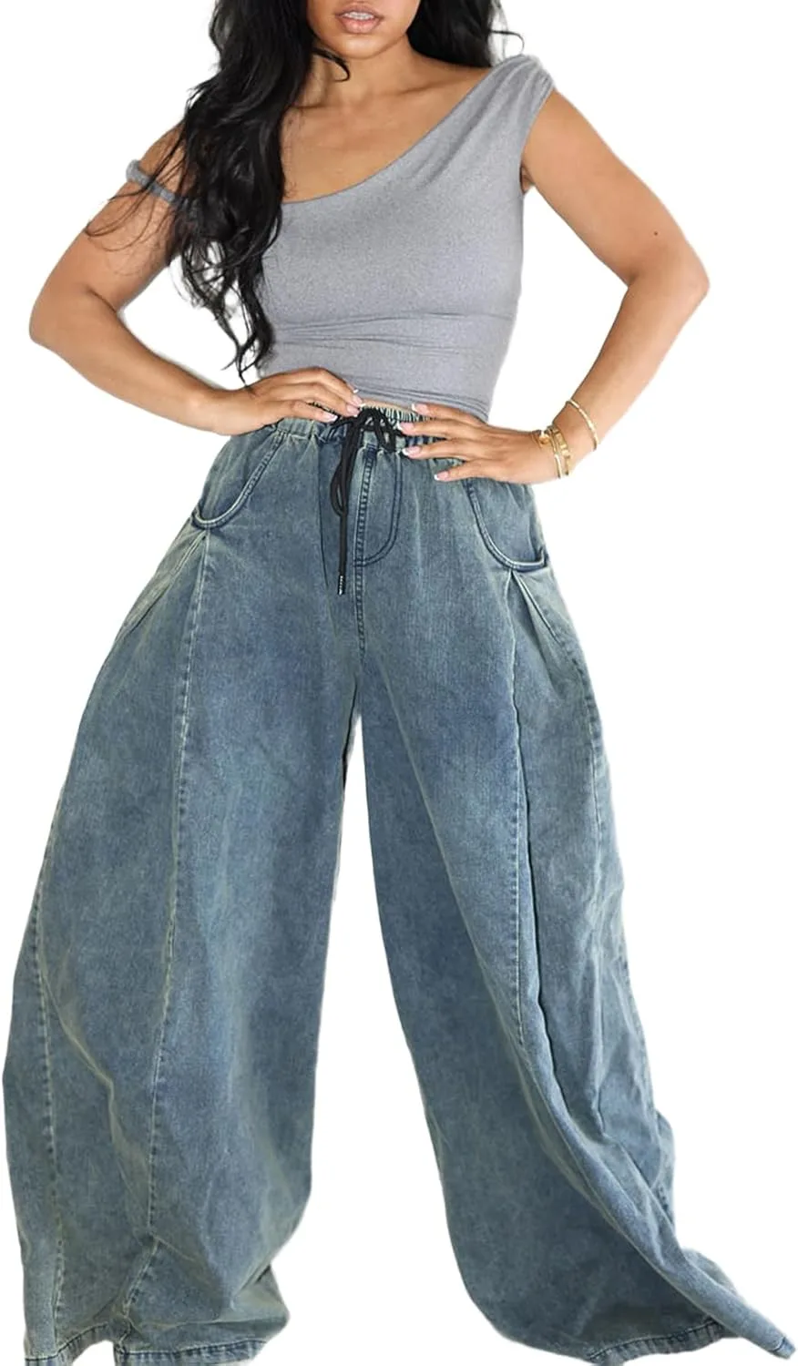 Женские джинсы Wide Leg Baggy Plus Size с эластичным поясом Qianshuiwan
Женские джинсы Wide Leg Baggy Plus Size с эластичным поясом Qianshuiwan