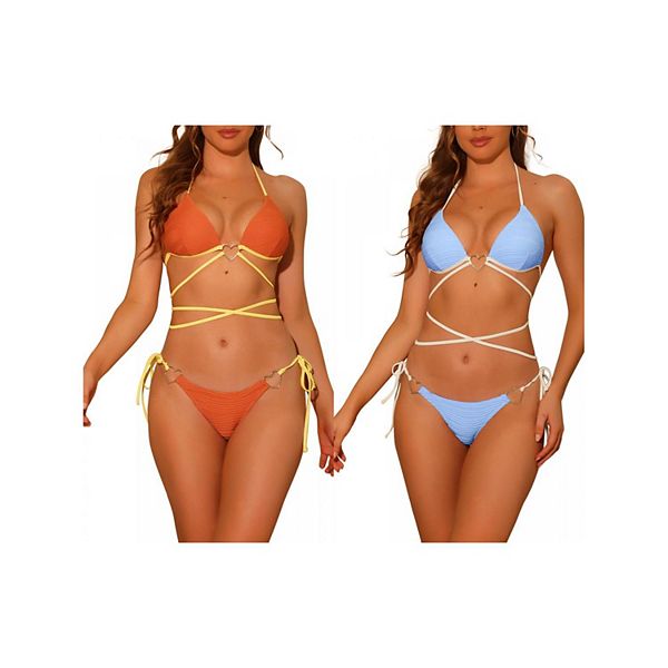 2 комплекта женского бикини с кольцом-сердцем, контрастный цвет, пуш-ап, шнуровка, ребристая ткань Inspire Chic, Orange Light Blue
2 комплекта женского бикини с кольцом-сердцем, контрастный цвет, пуш-ап, шнуровка, ребристая ткань Inspire Chic, Orange Light Blue