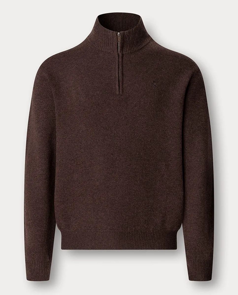 Мужской однотонный свитер с полу-молнией и вышитым логотипом Hackett, коричневый
Мужской однотонный свитер с полу-молнией и вышитым логотипом Hackett, коричневый