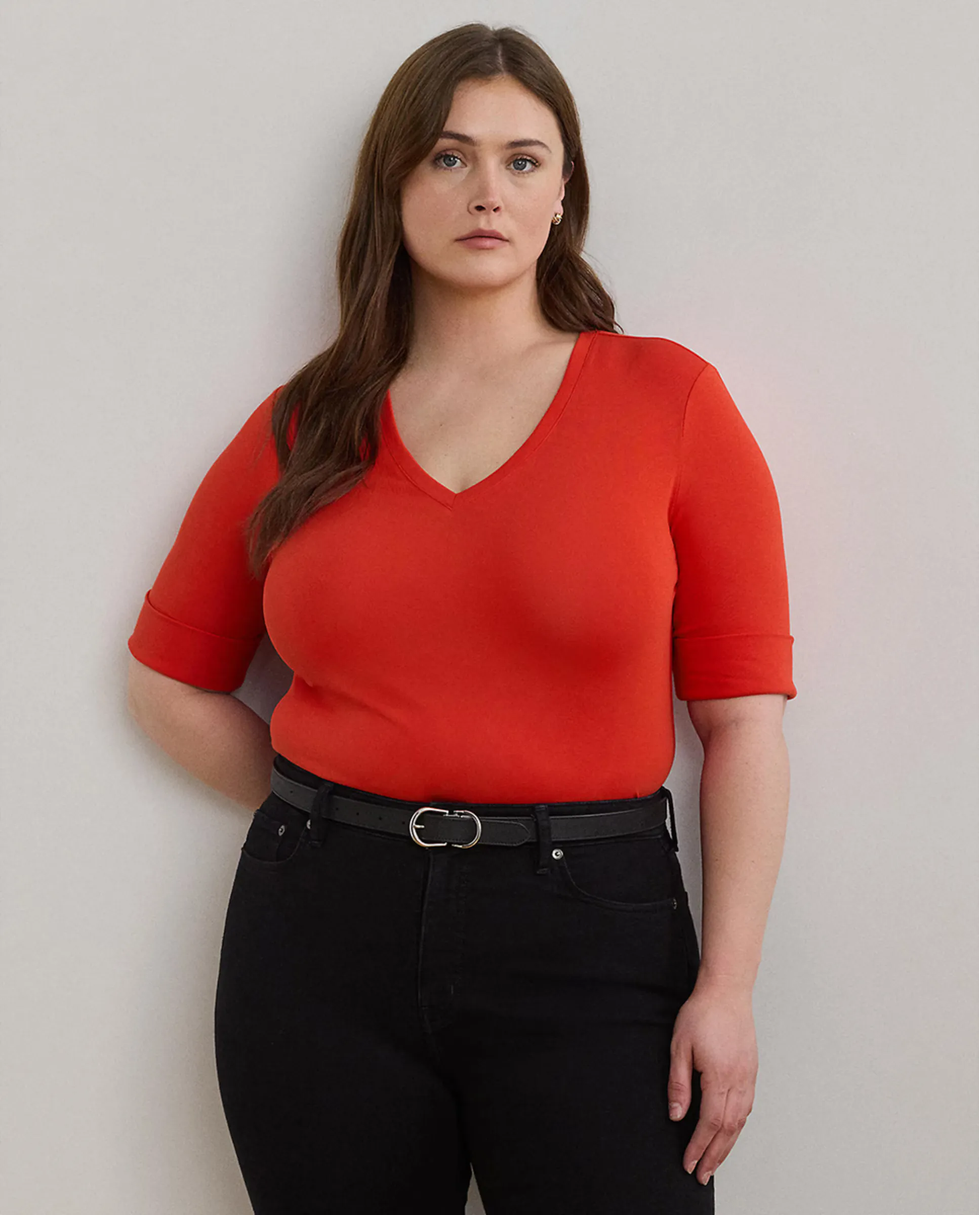 Женская хлопковая футболка Lauren Ralph Lauren Woman, оранжевый 
Женская хлопковая футболка Lauren Ralph Lauren Woman, оранжевый