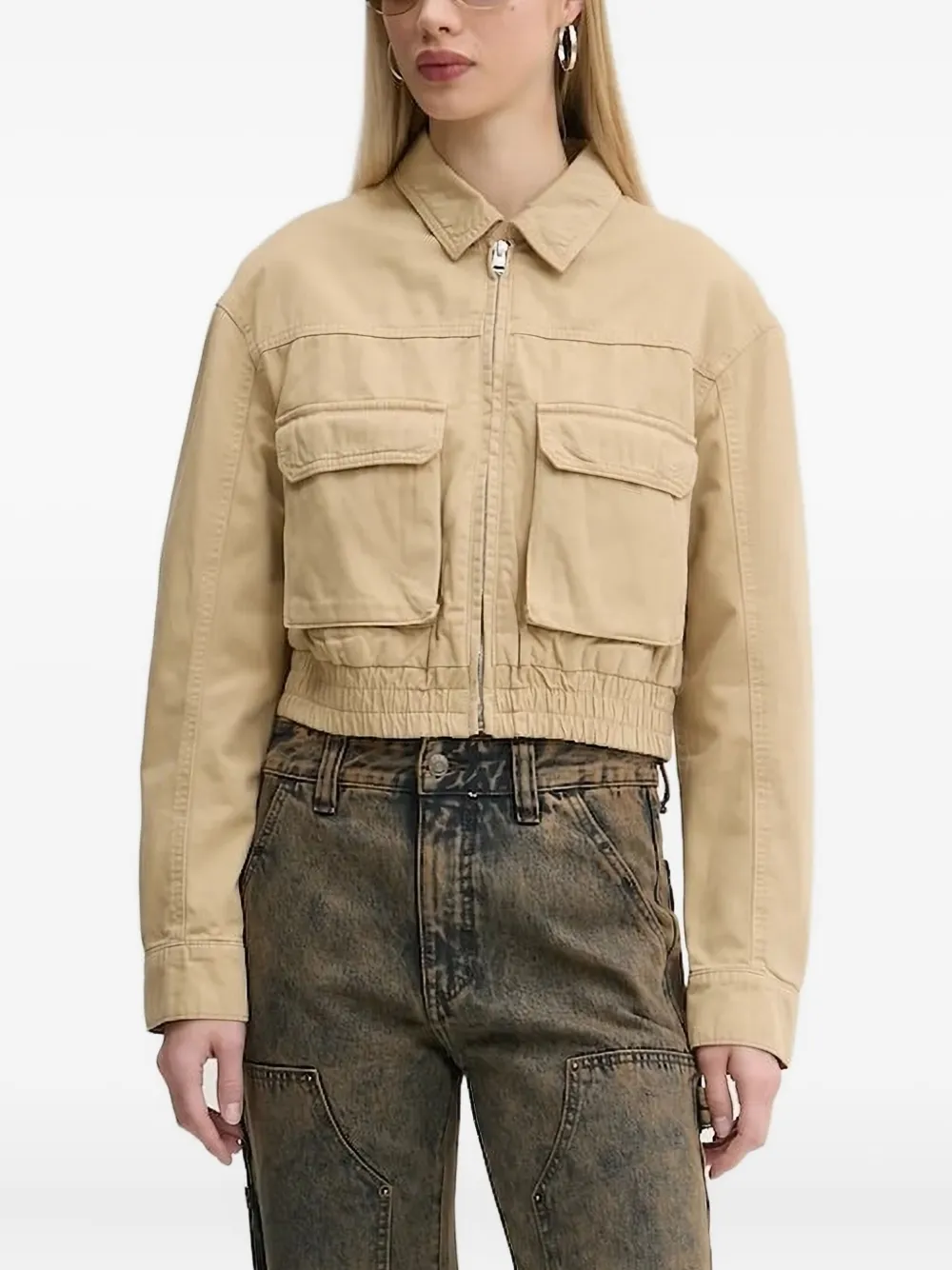 Хлопковая куртка на молнии спереди HUGO, нейтральный 
Хлопковая куртка на молнии спереди HUGO, нейтральный