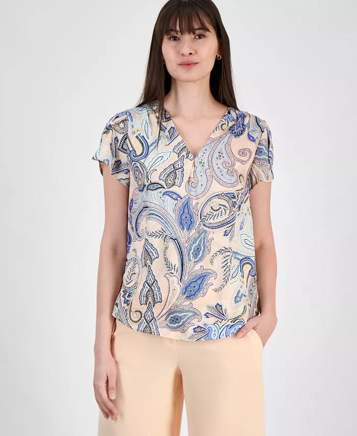 Женская блуза с V-образным вырезом и рукавами "тюльпан" в стиле пейсли Tahari ASL, коричневый/бежевый
Женская блуза с V-образным вырезом и рукавами "тюльпан" в стиле пейсли Tahari ASL, коричневый/бежевый