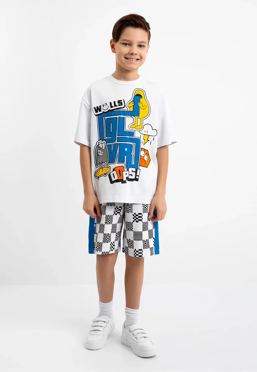 Шорты Gulliver с крутым принтом по всей поверхности, черно-белый 
Шорты Gulliver с крутым принтом по всей поверхности, черно-белый