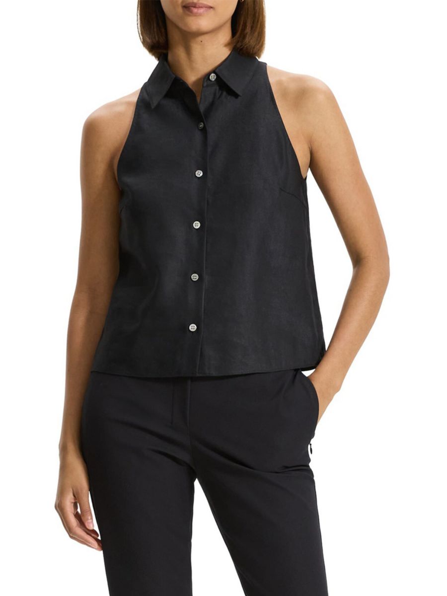 Блузка без рукавов из льняной смеси с пуговицами спереди Theory, черный
Блузка без рукавов из льняной смеси с пуговицами спереди Theory, черный
